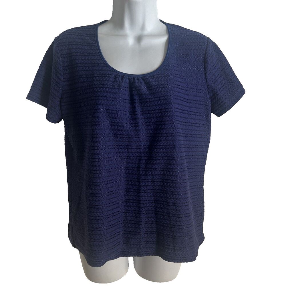 Y2K VTG Jaclyn Smith Top M Indigo Blue Short Sleeve Shirt Blouse Boho Textured